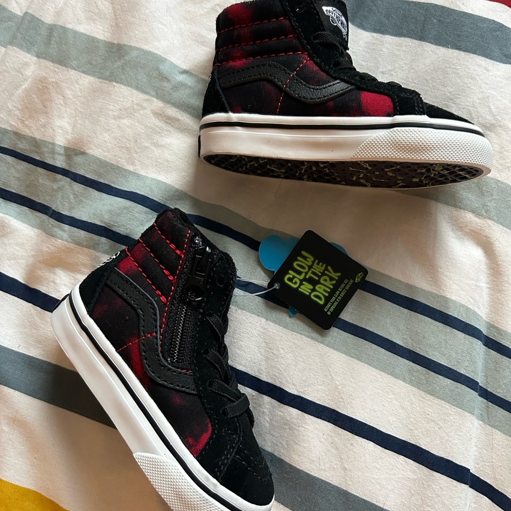 Vans Toddler Size 5 Hi-Top - Red & Black Glow-in-the-Dark Skeleton Edition